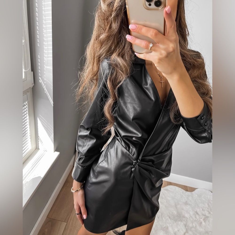 Zara Faux Leather Ruched Dress - Picture 3 of 4